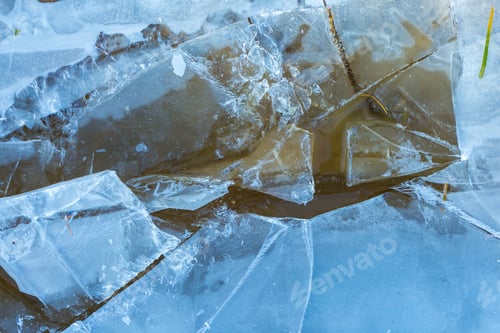 Preview: Ice On Water Texture> Cracked Texture. Close Up Of Winter Frozen Water Surface.