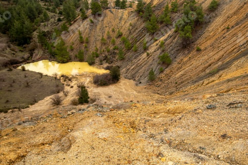 Preview: Small Lake With Yellow Toxic Water From An Ore Mine In Cyprus