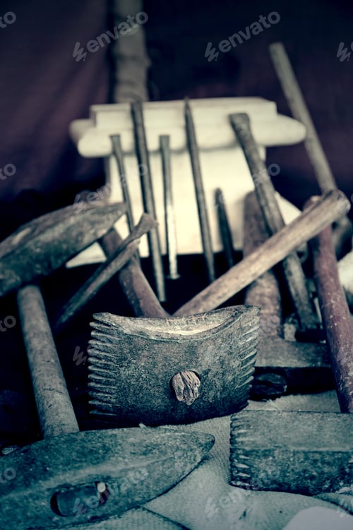 Preview: Tools Carving Stone, Detail Of Objects To Work The Stone And Give It Shape
