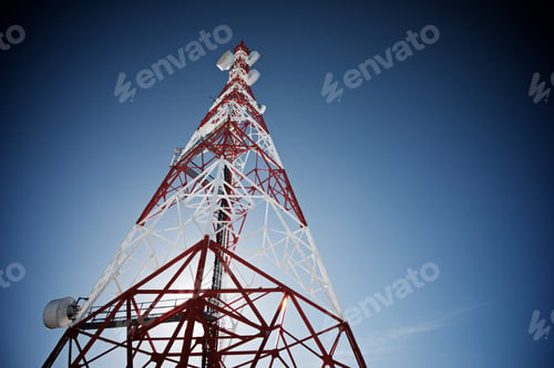 Preview: Telecommunications Tower With Clear Blue Sky.