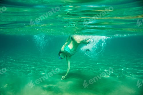 Preview: Underwater Scene In Ionian Sea, Zakynthos, Greece, With Girls Playing In The Water