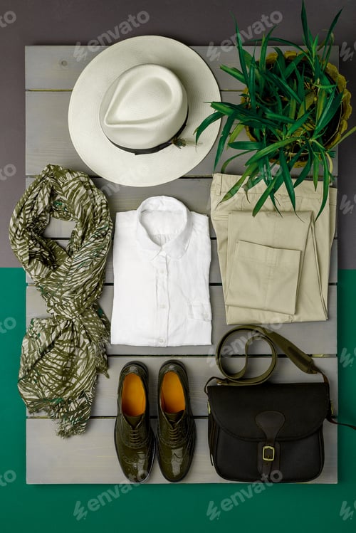 Preview: Women'S Outfit On Wooden Background. Fashion Clothes.