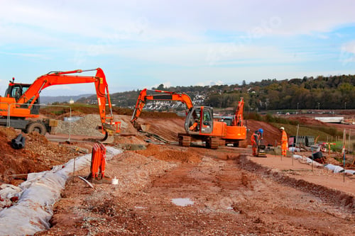 Preview: Diggers On A Road Construction Site