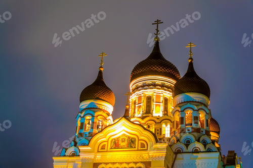 Preview: Night View Of The Alexander Nevski Russian Orthodox Cathedral In Toompea Part Of Tallin, Estonia