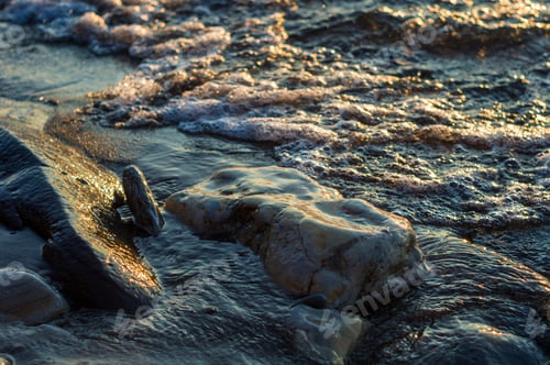 Preview: Pebble Stones On The Sea Beach, The Rolling Waves Of The Sea With Foam