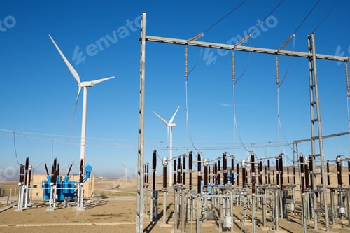Preview: Windmills And Electrical Substation, Zaragoza Province, Aragon, Spain.