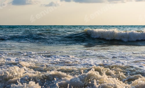 Preview: Sea Landscape Is A Pebbly Beach With Waves In White Foam