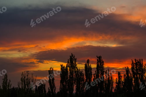 Preview: Landscape With Dramatic Light - Beautiful Golden Sunset With Saturated Sky And Clouds.