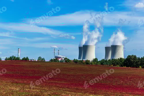 Preview: Nuclear Power Plant In Village Temelin And Clover Field In Czech Republic. Europe.