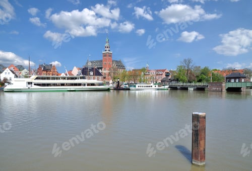 Preview: Town Of Leer In East Frisia With Old Scale House Called Alte Waage And Town Hall,North Sea,Lower