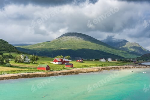 Preview: Beautiful Landscape With Colorful Azure Water In The Fjord Of Lofoten Islands, Norway