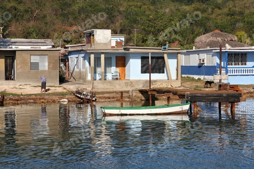 Preview: Cuba - Seaside Fishing Village Near Cienfuegos. Morning Water Reflection.