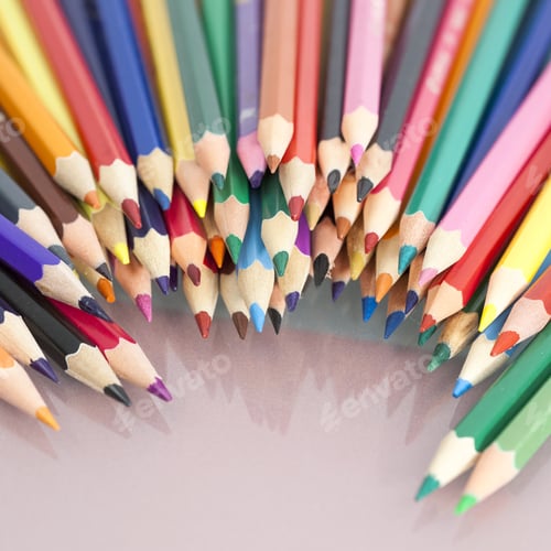 Preview: Group Of Sharp Colored Pencils With Colorful Background And Reflexions