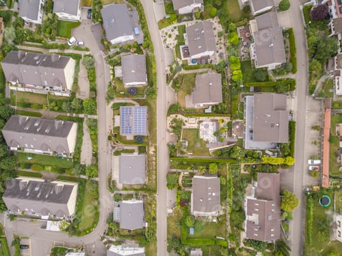 Preview: Aerial View Of Residential Area Buildings In European Suburb. Living In Switzerland.