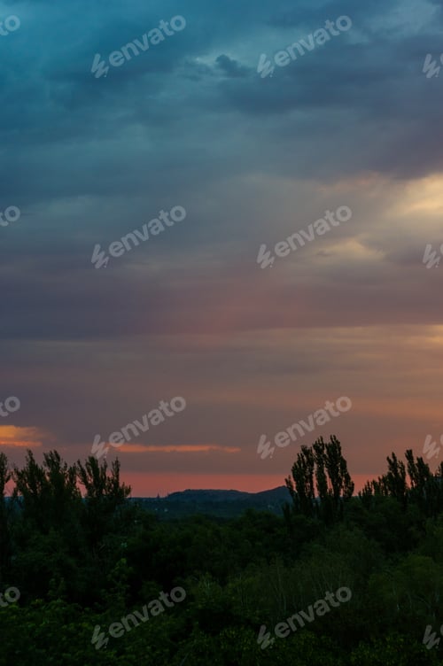 Preview: Landscape With Dramatic Light - Beautiful Golden Sunset With Saturated Sky And Clouds.