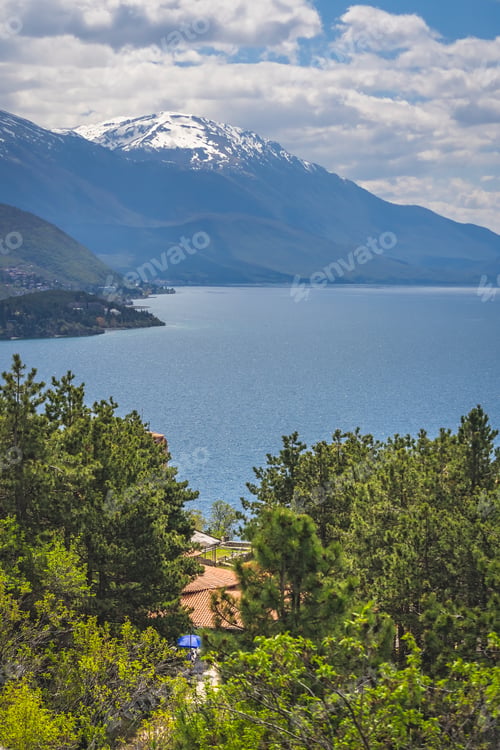 Preview: Snowcapped Mountain Peak Over The Stunningly Beautiful Lake Ohrid, Republic Of Macedonia