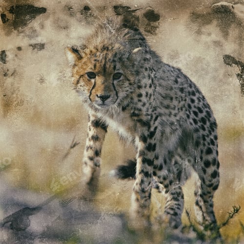 Preview: Vintage Style Image Of A Cheetah (Acinonyx Jubatus Soemmeringii) In The Okavango Delta, Botswana