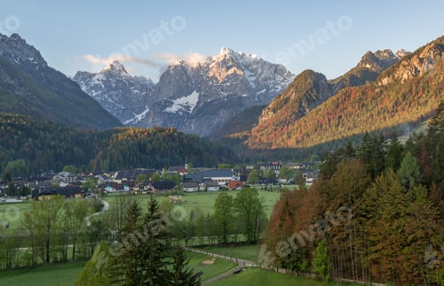 Preview: Kranjska Gora Town At Sunrise With Mountains In The Background
