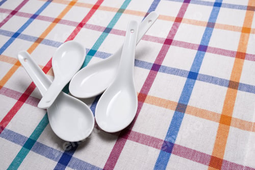Preview: Small White Spoons On A White Tablecloth