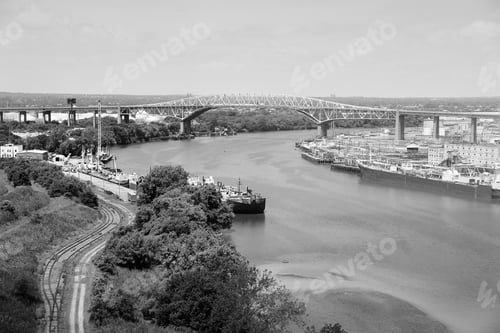 Preview: Philadelphia - Schuylkill River With Platt Bridge And Industrial Refinery. Black And White.