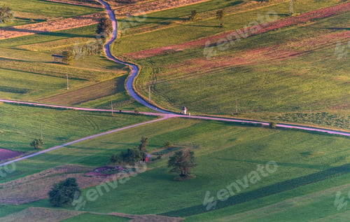 Preview: Slovenian Countryside And Farmlands At Sunset
