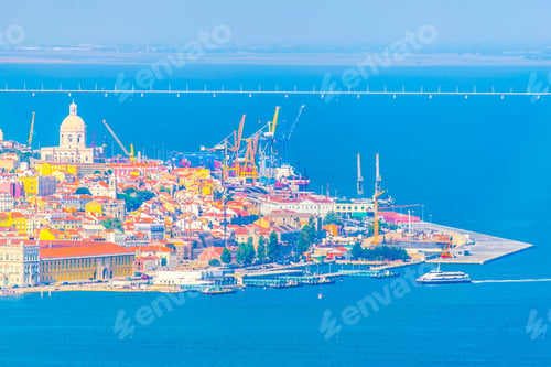 Preview: Aerial View Vasco Da Gama Bridge And National Pantheon In Lisbon, Lisboa.