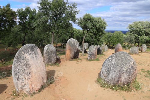 Preview: Neolith Site In Europe. Almendres Cromlech Megalith Stones In Portugal.