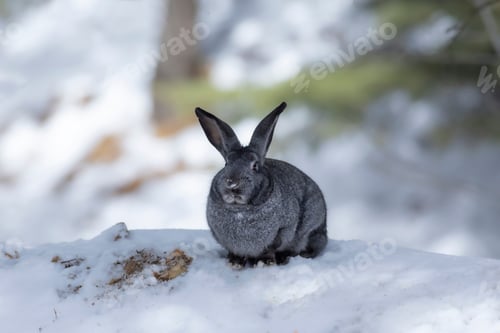 Preview: Rabbit. Winter Forest Nature Background.