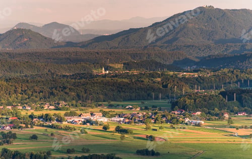 Preview: Slovenian Countryside And Farmlands At Sunset