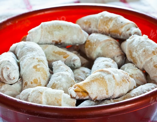 Preview: Closeup Of Crusty Cookies Coated With Sugar Powder