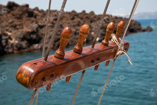Preview: Nautical Wooden Steering Mechanism Along Ocean Coastline