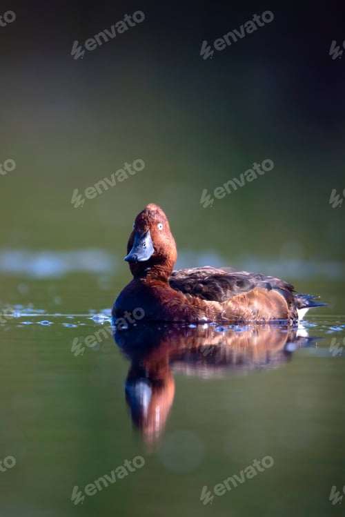 Preview: Swimming Duck. Natural Lake Habitat Background. Bird: Ferruginous Duck. Aythya Nyroca.
