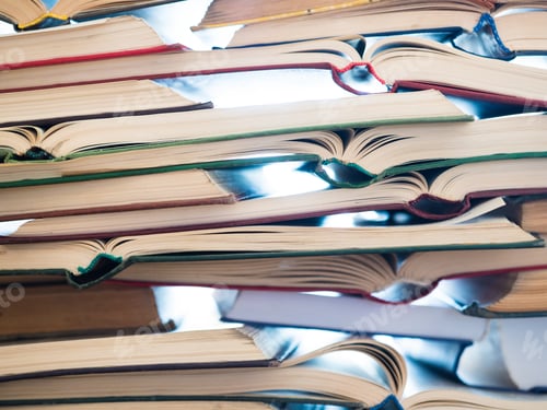 Preview: Stack Of Open Books. Library, Literature, Education Wisdom Learning Reading Concept