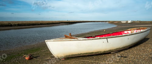 Preview: Small White Row Boat Landscape Image