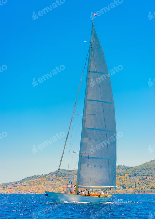 Preview: Classic Wooden Sailing Boat In A Race, Spetses Island In Greece
