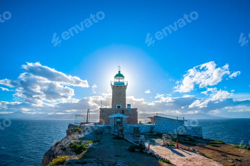 Preview: Very Old Beautiful Stone Made Navy Lighthouse At Heraion Cape Near Perachora Village In Greece