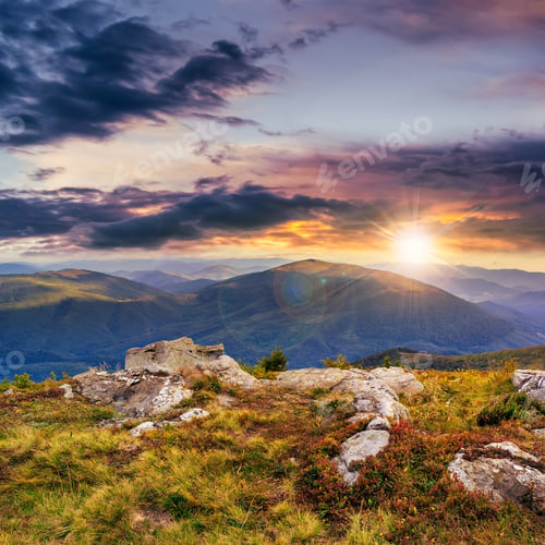 Preview: White Sharp Stones On The Hillside At Sunset