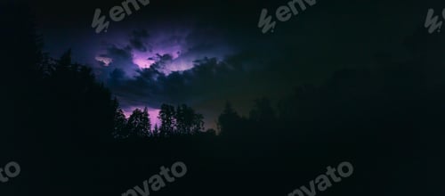 Preview: Landscape With Lightning At Stormy Night. Dark Night With Lightning Bolt - Photo Taken In Poland.