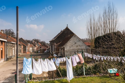 Preview: Clothesline With Laundry On A Sunny Day In Spring.