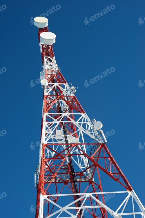 Preview: Telecommunications Tower With Clear Blue Sky.