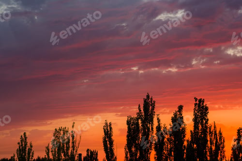 Preview: Landscape With Dramatic Light - Beautiful Golden Sunset With Saturated Sky And Clouds.