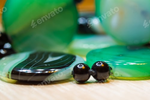 Preview: Large Polished Beads Of Beautiful Translucent Green Agate Gemstone, Macro