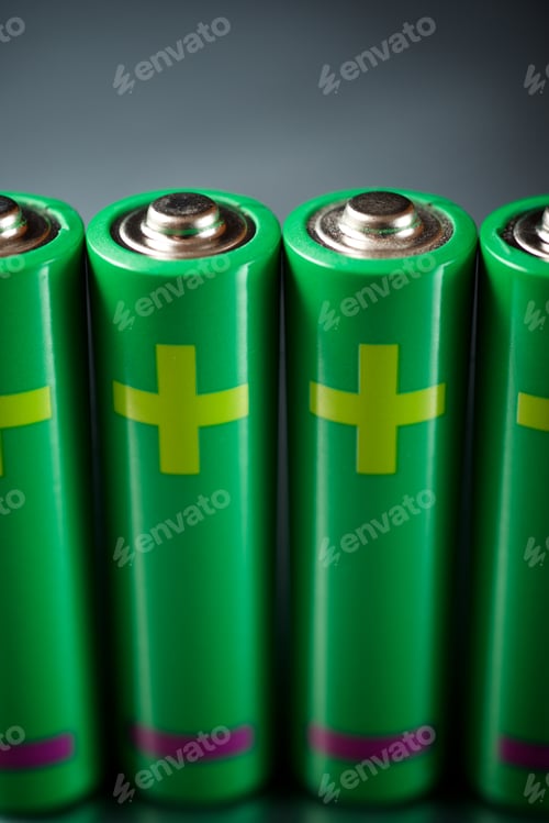 Preview: Four Batteries On A Metal Table.