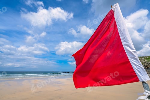 Preview: Red Flag Signalling That Surfing And Swimming Are Prohibited Due To Strong Wind, Waves And Currents