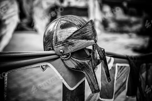 Preview: Golden Gladiator Helmet For Protection In Combat And War, Detail Of Protection And Security In Spain