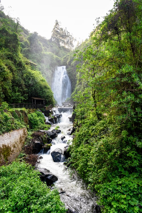 Preview: View Of Peguche Waterfall In The Mountains Of Ecuador. It'S Surrounded By Green Forest Full Of