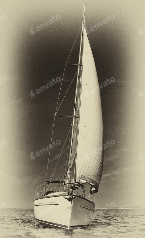 Preview: Vintage Style Black And White Image Of A Sailing Boat
