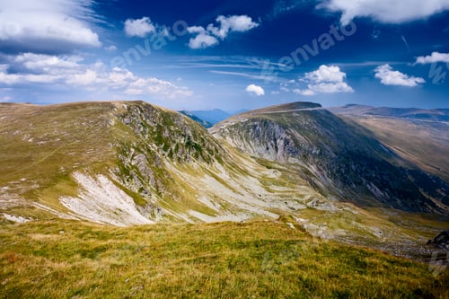 Preview: Beautiful Vibrant Landscape With Mountains, Clouds And Sky