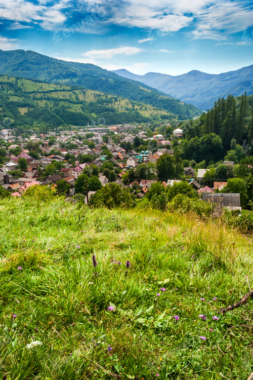 Preview: View Of Little Town From The Top Between Mountains In The Summer