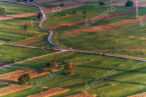 Preview: Slovenian Countryside And Farmlands At Sunset